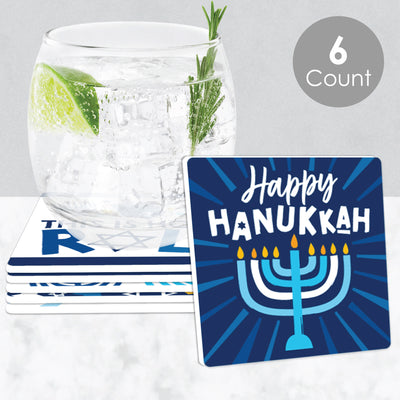 Hanukkah Menorah - Funny Chanukah Holiday Party Decorations - Drink Coasters - Set of 6
