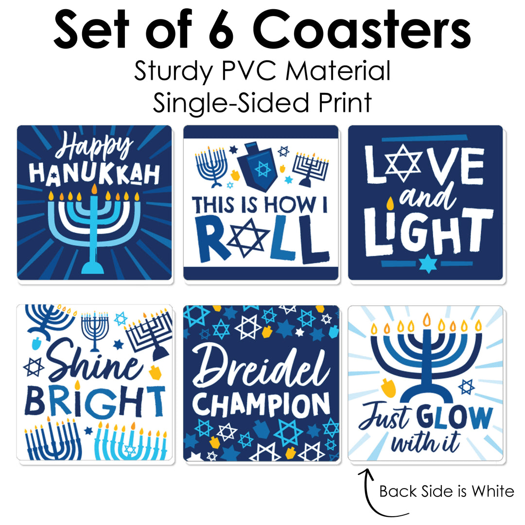 Hanukkah Menorah - Funny Chanukah Holiday Party Decorations - Drink Coasters - Set of 6