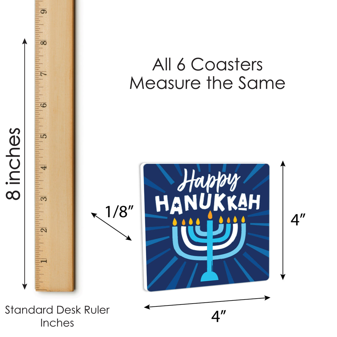 Hanukkah Menorah - Funny Chanukah Holiday Party Decorations - Drink Coasters - Set of 6