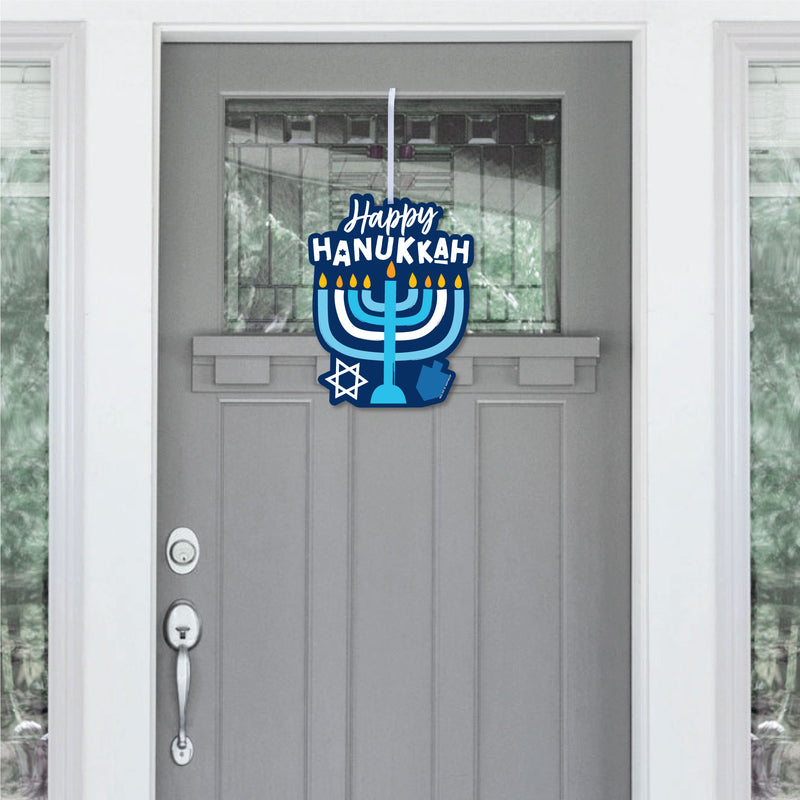 Hanukkah Menorah - Hanging Porch Chanukah Holiday Party Outdoor Decorations - Front Door Decor - 1 Piece Sign
