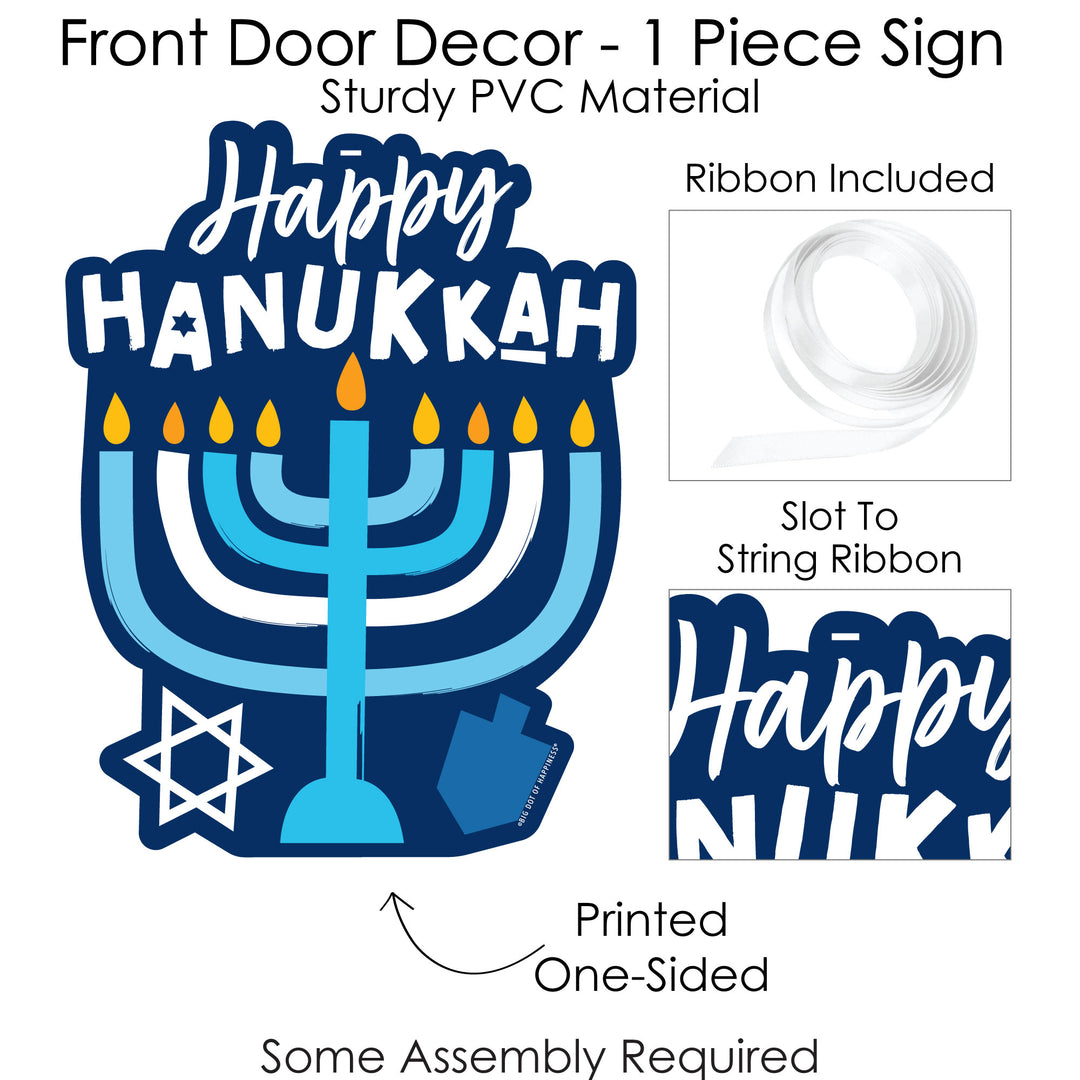 Hanukkah Menorah - Hanging Porch Chanukah Holiday Party Outdoor Decorations - Front Door Decor - 1 Piece Sign