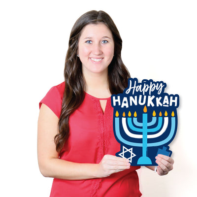 Hanukkah Menorah - Hanging Porch Chanukah Holiday Party Outdoor Decorations - Front Door Decor - 1 Piece Sign