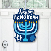 Hanukkah Menorah - Hanging Porch Chanukah Holiday Party Outdoor Decorations - Front Door Decor - 1 Piece Sign