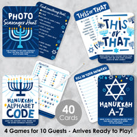 Hanukkah Menorah - 4 Chanukah Holiday Party Games - 10 Cards Each - Gamerific Bundle