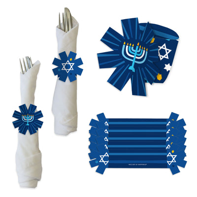 Hanukkah Menorah - Chanukah Holiday Party Paper Napkin Holder - Napkin Rings - Set of 24