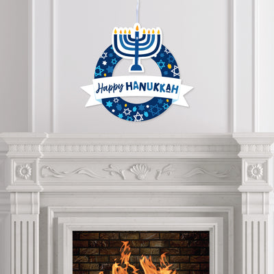 Hanukkah Menorah - Outdoor Chanukah Holiday Party Decor - Front Door Wreath