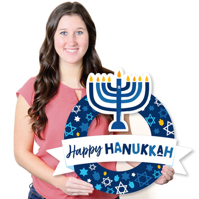 Hanukkah Menorah - Outdoor Chanukah Holiday Party Decor - Front Door Wreath