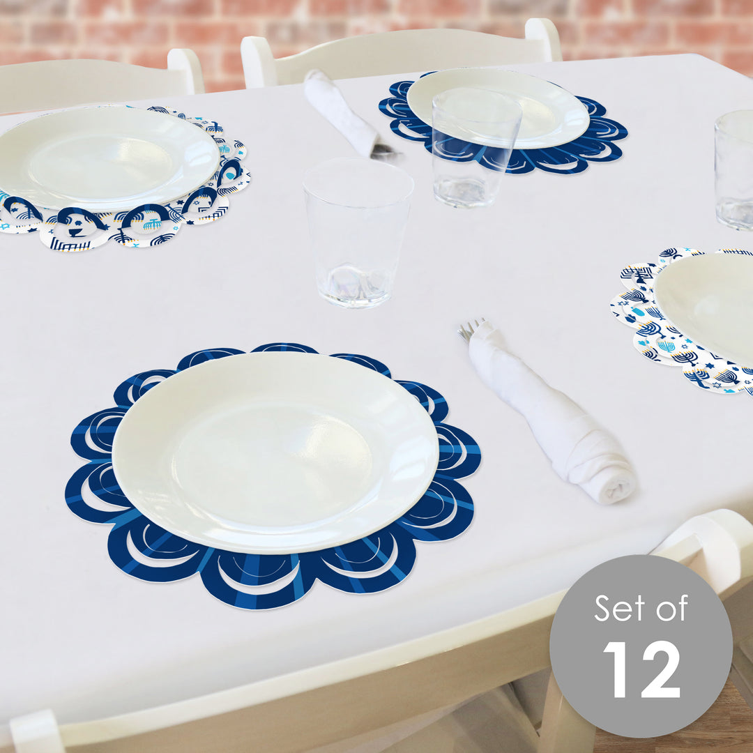 Hanukkah Menorah - Chanukah Holiday Party Round Table Decorations - Paper Chargers - Place Setting For 12