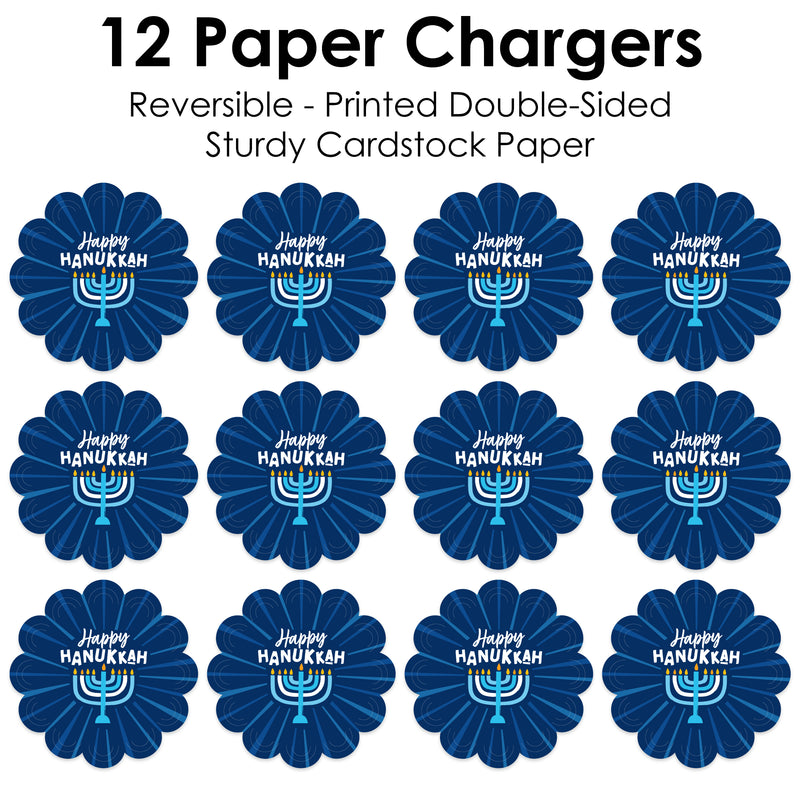 Hanukkah Menorah - Chanukah Holiday Party Round Table Decorations - Paper Chargers - Place Setting For 12