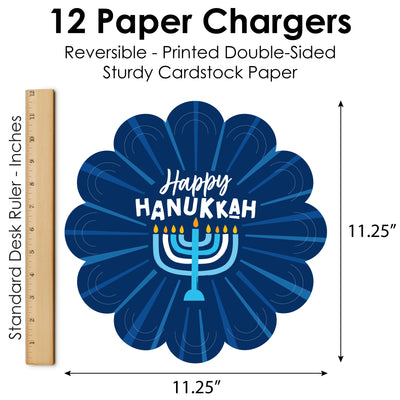Hanukkah Menorah - Chanukah Holiday Party Round Table Decorations - Paper Chargers - Place Setting For 12