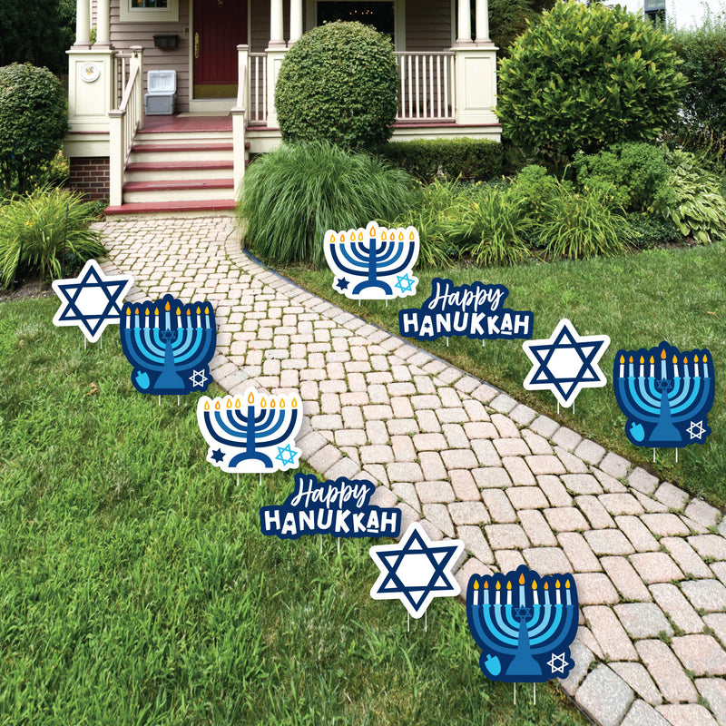Hanukkah Menorah - Star of David and Menorah Lawn Decorations - Outdoor Chanukah Holiday Party Yard Decorations - 10 Piece