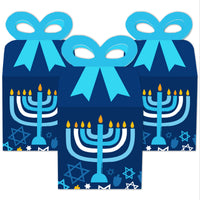 Hanukkah Menorah - Square Favor Gift Boxes - Chanukah Holiday Party Bow Boxes - Set of 12