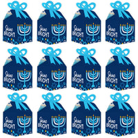 Hanukkah Menorah - Square Favor Gift Boxes - Chanukah Holiday Party Bow Boxes - Set of 12
