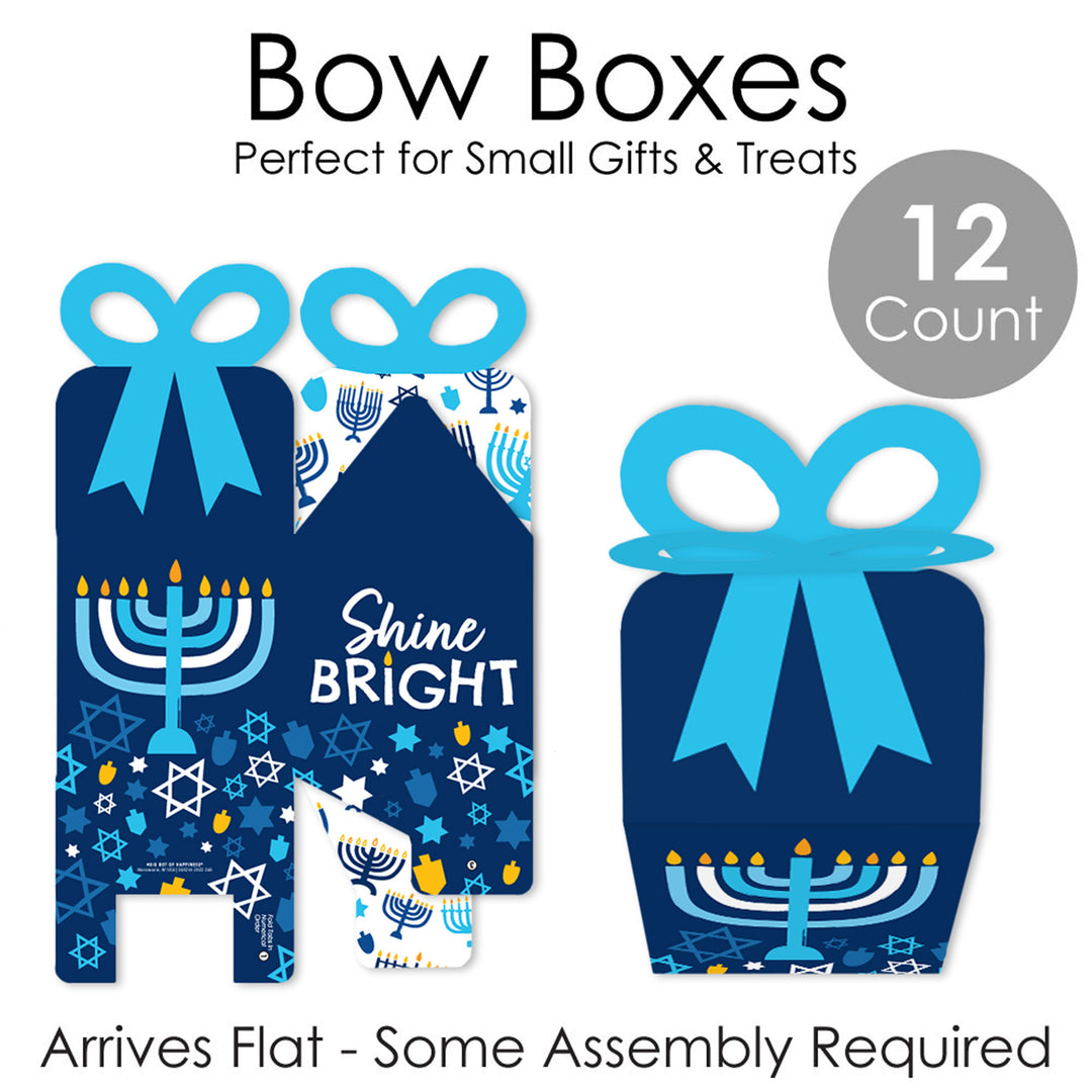Hanukkah Menorah - Square Favor Gift Boxes - Chanukah Holiday Party Bow Boxes - Set of 12