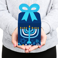 Hanukkah Menorah - Square Favor Gift Boxes - Chanukah Holiday Party Bow Boxes - Set of 12