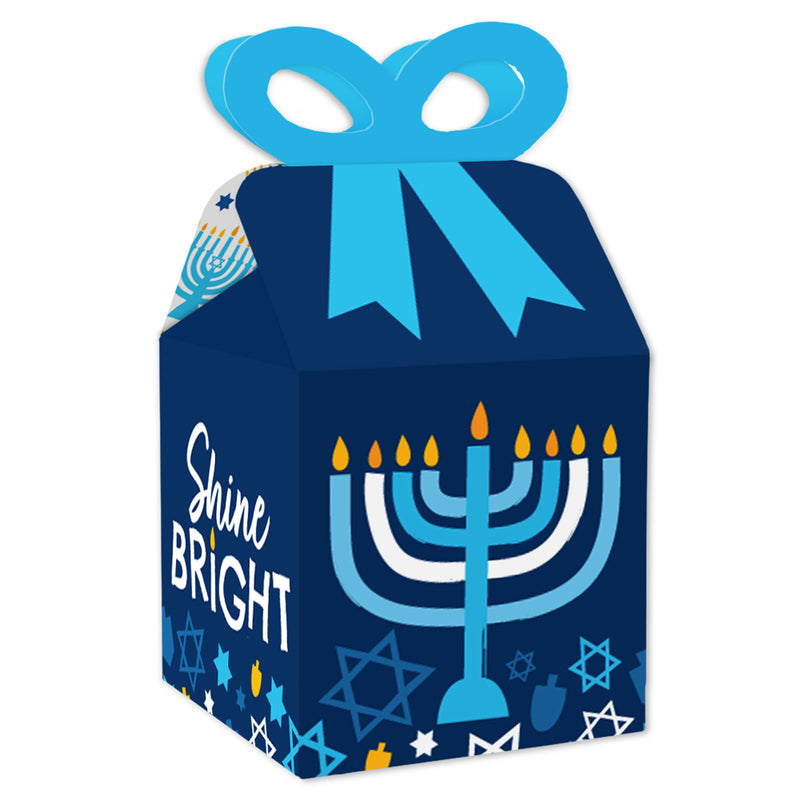 Hanukkah Menorah - Square Favor Gift Boxes - Chanukah Holiday Party Bow Boxes - Set of 12