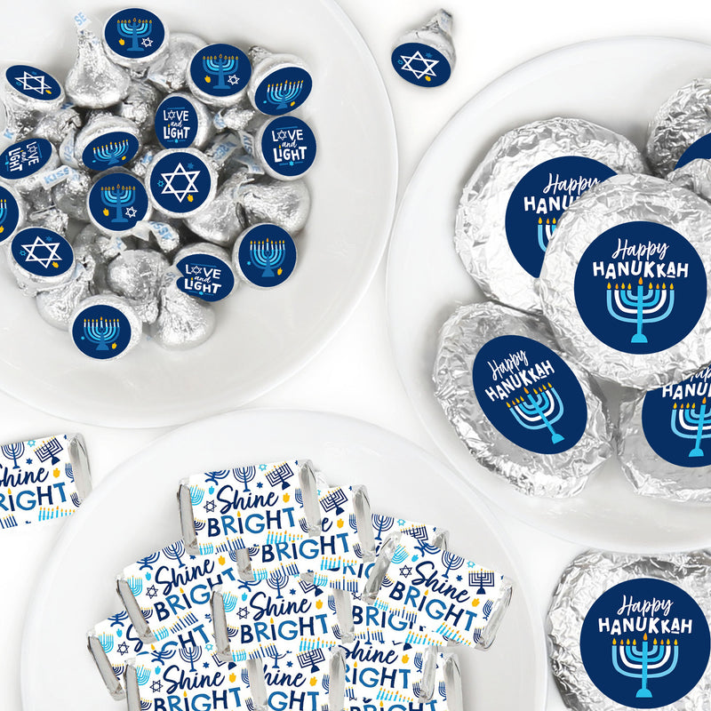 Hanukkah Menorah - Mini Candy Bar Wrappers, Round Candy Stickers and Circle Stickers - Chanukah Holiday Party Candy Favor Sticker Kit - 304 Pieces