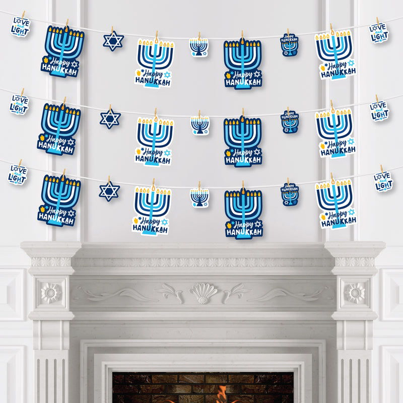 Hanukkah Menorah - Chanukah Holiday Party DIY Decorations - Clothespin Garland Banner - 44 Pieces