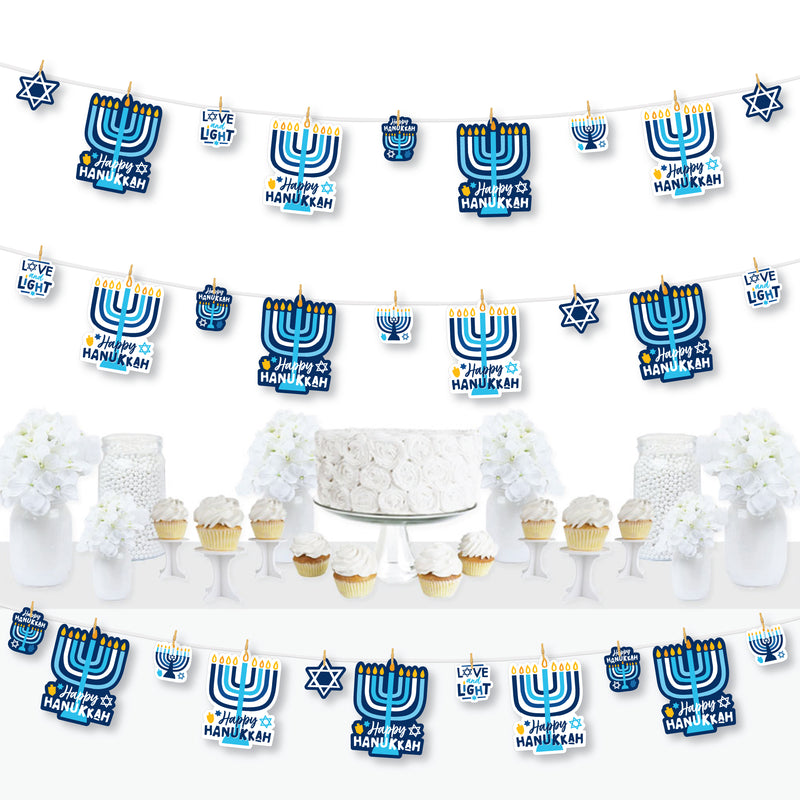 Hanukkah Menorah - Chanukah Holiday Party DIY Decorations - Clothespin Garland Banner - 44 Pieces