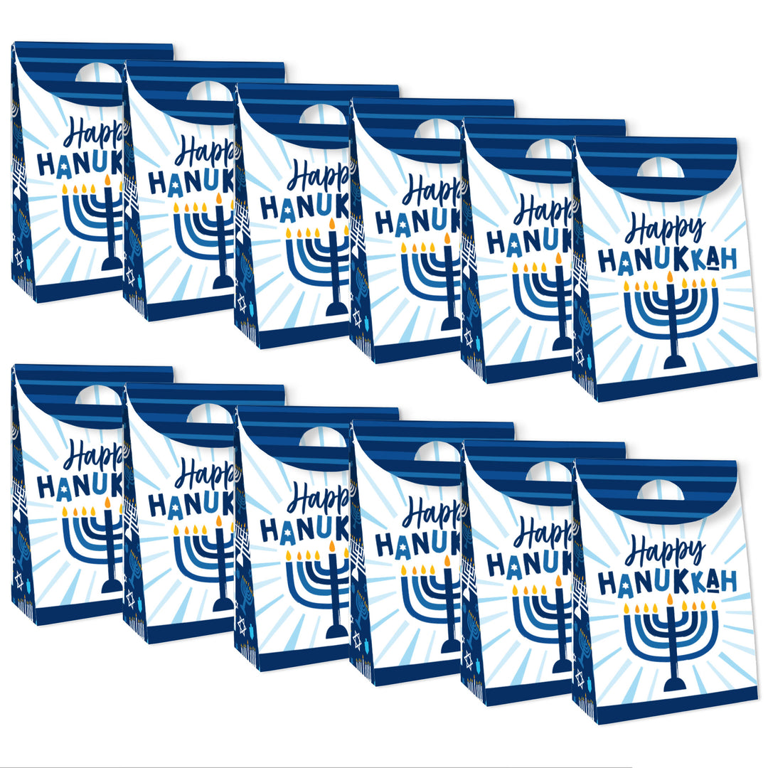 Hanukkah Menorah - Chanukah Holiday Gift Favor Bags - Party Goodie Boxes - Set of 12
