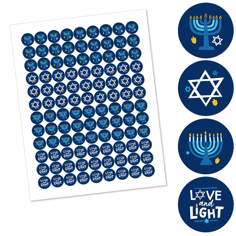 Hanukkah Menorah - Chanukah Holiday Party Round Candy Sticker Favors - Labels Fit Chocolate Candy (1 sheet of 108)