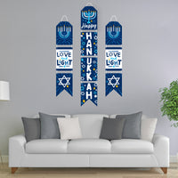Hanukkah Menorah - Hanging Vertical Paper Door Banners - Chanukah Holiday Party Wall Decoration Kit - Indoor Door Decor