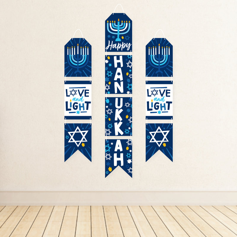 Hanukkah Menorah - Hanging Vertical Paper Door Banners - Chanukah Holiday Party Wall Decoration Kit - Indoor Door Decor