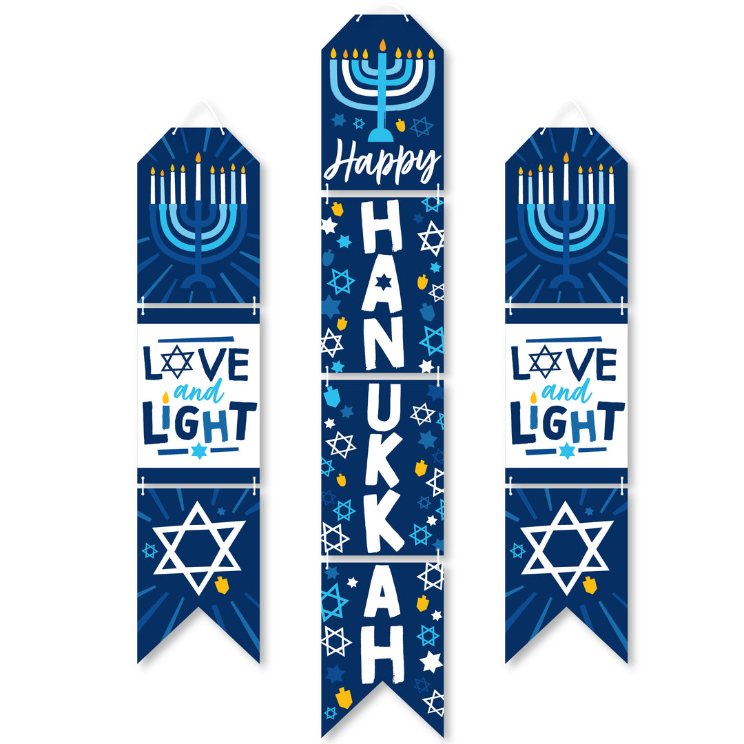 Hanukkah Menorah - Hanging Vertical Paper Door Banners - Chanukah Holiday Party Wall Decoration Kit - Indoor Door Decor