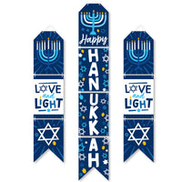 Hanukkah Menorah - Hanging Vertical Paper Door Banners - Chanukah Holiday Party Wall Decoration Kit - Indoor Door Decor