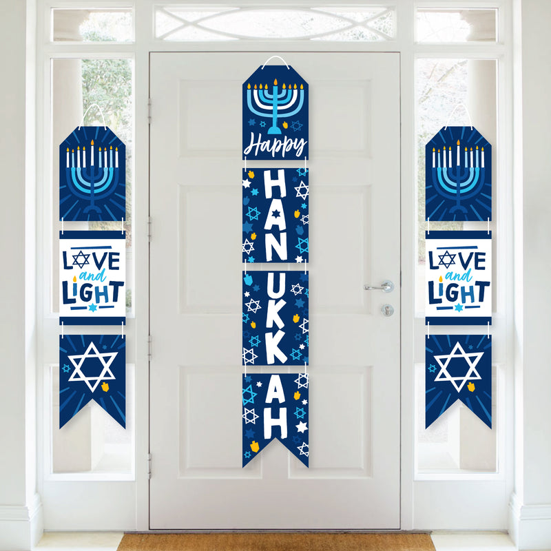 Hanukkah Menorah - Hanging Vertical Paper Door Banners - Chanukah Holiday Party Wall Decoration Kit - Indoor Door Decor