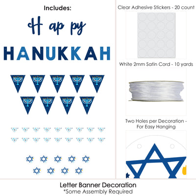 Hanukkah Menorah - Chanukah Holiday Party Letter Banner Decoration - 36 Banner Cutouts and Happy Hanukkah Banner Letters