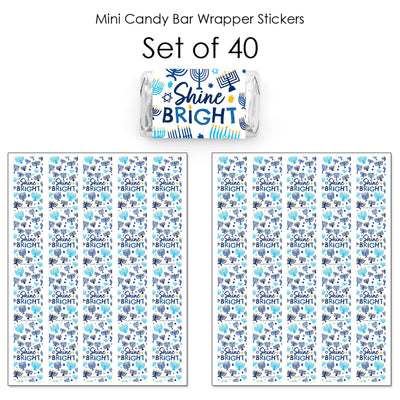 Hanukkah Menorah - Mini Candy Bar Wrapper Stickers - Chanukah Holiday Party Small Favors - 40 Count