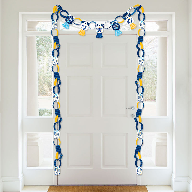 Hanukkah Menorah - 90 Chain Links and 30 Paper Tassels Decoration Kit - Chanukah Holiday Party Paper Chains Garland - 21 feet