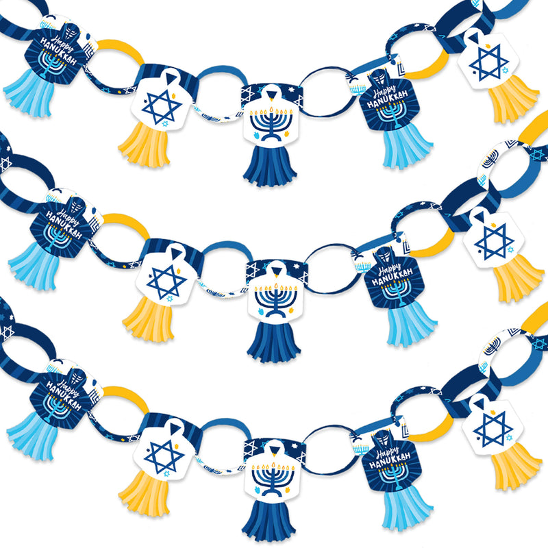 Hanukkah Menorah - 90 Chain Links and 30 Paper Tassels Decoration Kit - Chanukah Holiday Party Paper Chains Garland - 21 feet