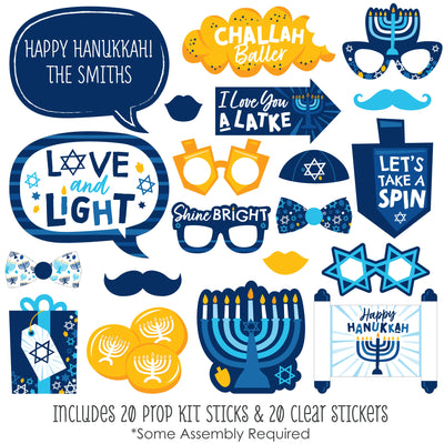 Hanukkah Menorah - Personalized Chanukah Holiday Party Photo Booth Props Kit - 20 Count