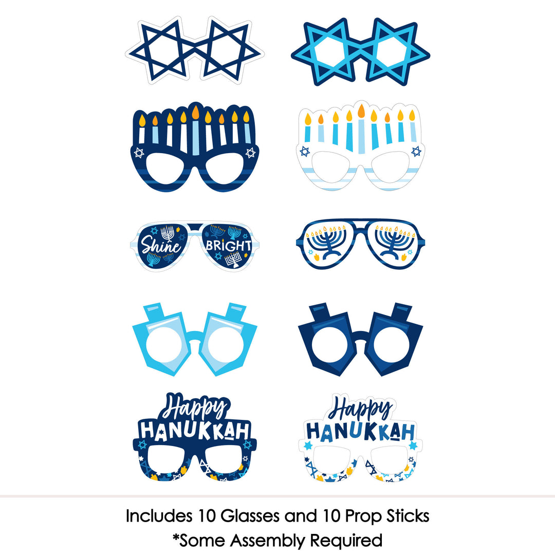 Hanukkah Menorah Glasses - Paper Card Stock Chanukah Holiday Party Photo Booth Props Kit - 10 Count