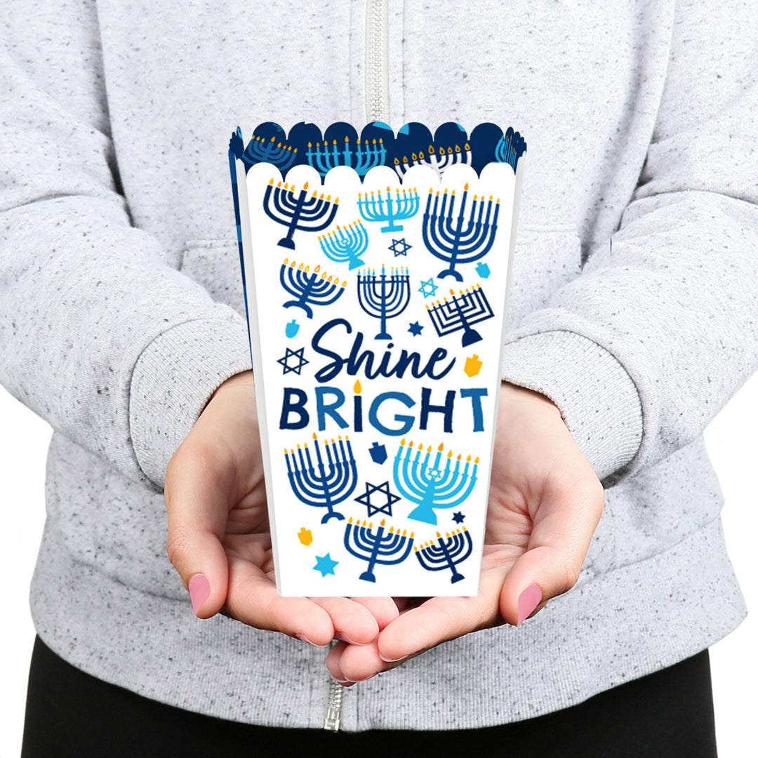 Hanukkah Menorah - Chanukah Holiday Party Favor Popcorn Treat Boxes - Set of 12