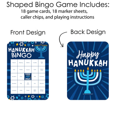 Hanukkah Menorah - Bingo Cards and Markers - Chanukah Holiday Party Bingo Game - Set of 18