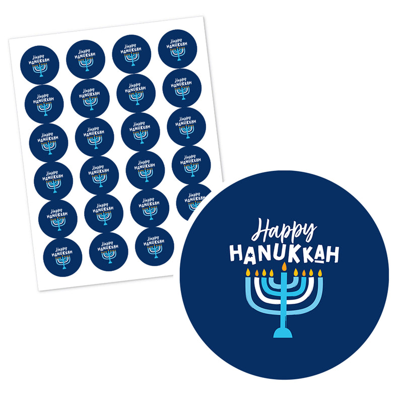 Personalized Hanukkah Menorah - Custom Chanukah Holiday Party Favor Circle Sticker Labels - Custom Text - 24 Count