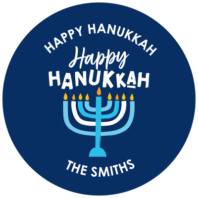 Personalized Hanukkah Menorah - Custom Chanukah Holiday Party Favor Circle Sticker Labels - Custom Text - 24 Count