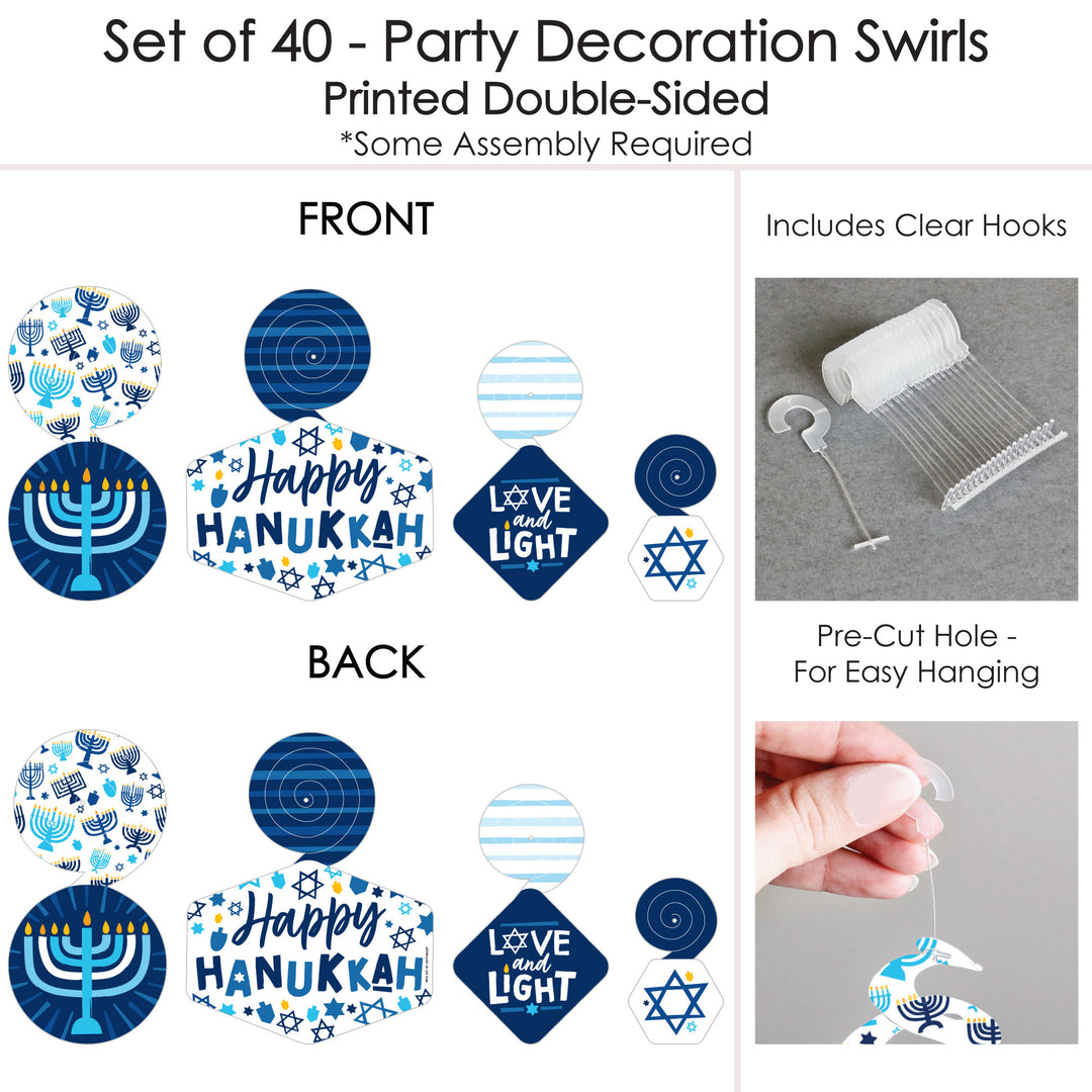 Hanukkah Menorah - Chanukah Holiday Party Hanging Decor - Party Decoration Swirls - Set of 40