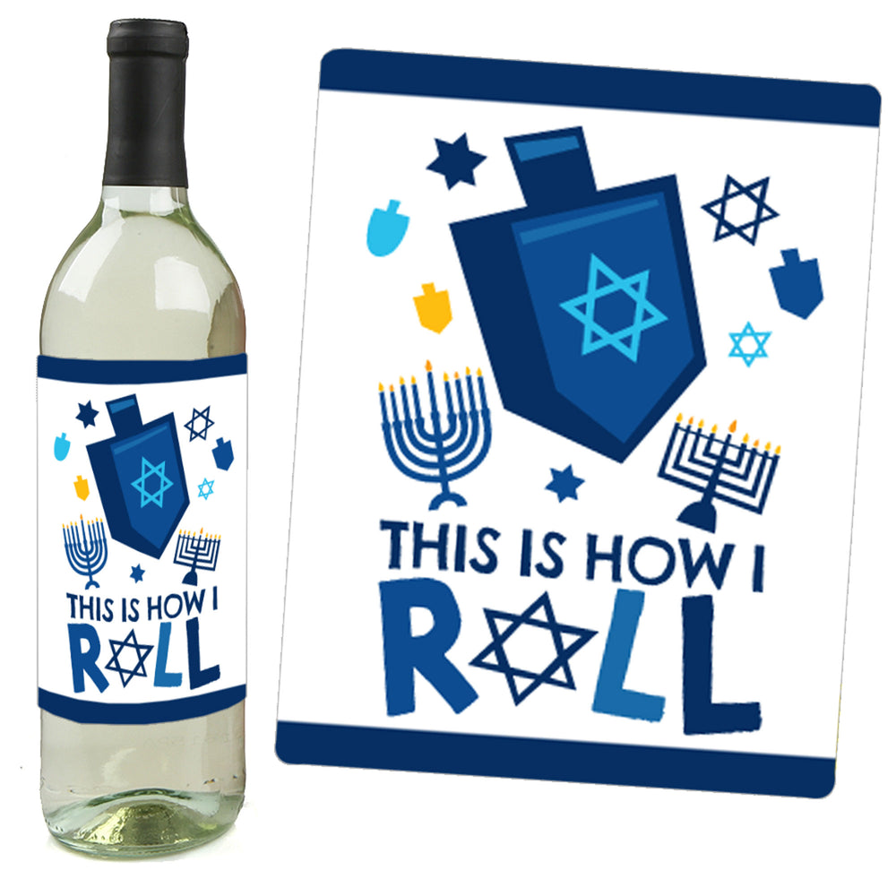 Hanukkah Menorah - Chanukah Holiday Party Decorations for Women and Men - Wine Bottle Label Stickers - Set of 4