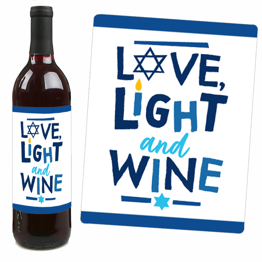 Hanukkah Menorah - Chanukah Holiday Party Decorations for Women and Men - Wine Bottle Label Stickers - Set of 4