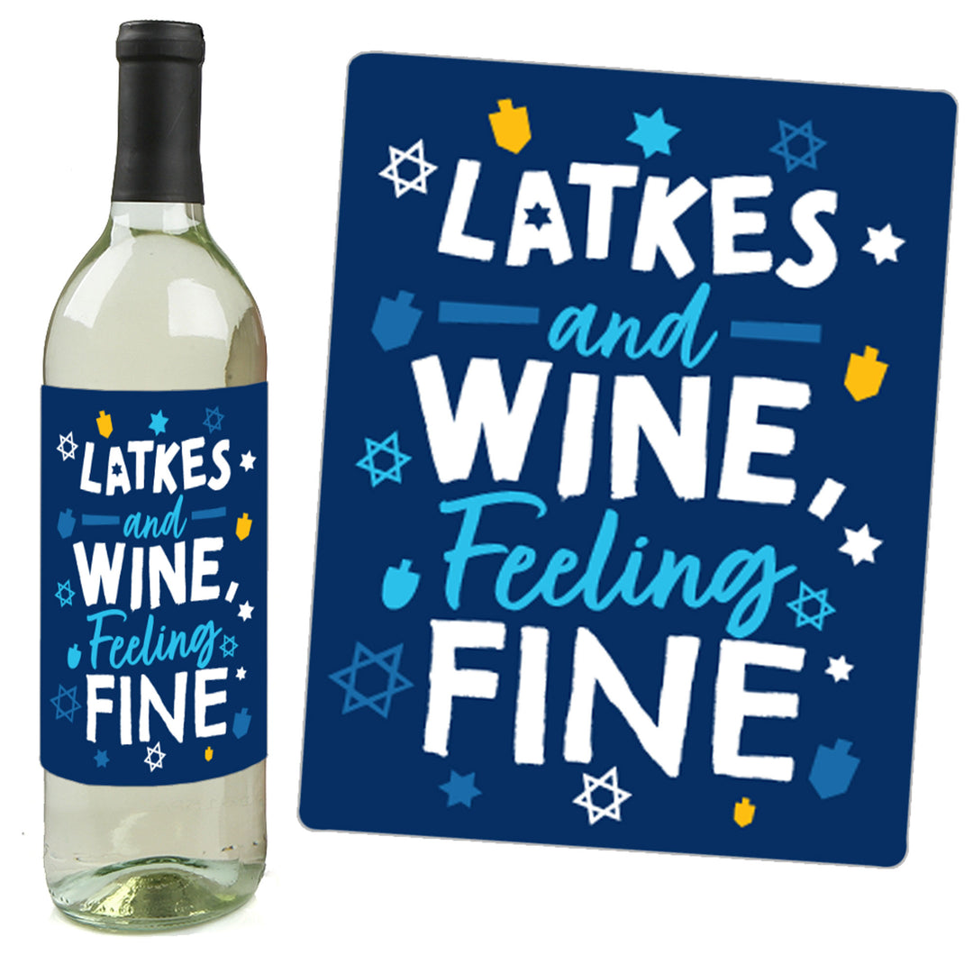 Hanukkah Menorah - Chanukah Holiday Party Decorations for Women and Men - Wine Bottle Label Stickers - Set of 4