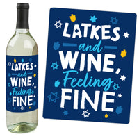 Hanukkah Menorah - Chanukah Holiday Party Decorations for Women and Men - Wine Bottle Label Stickers - Set of 4