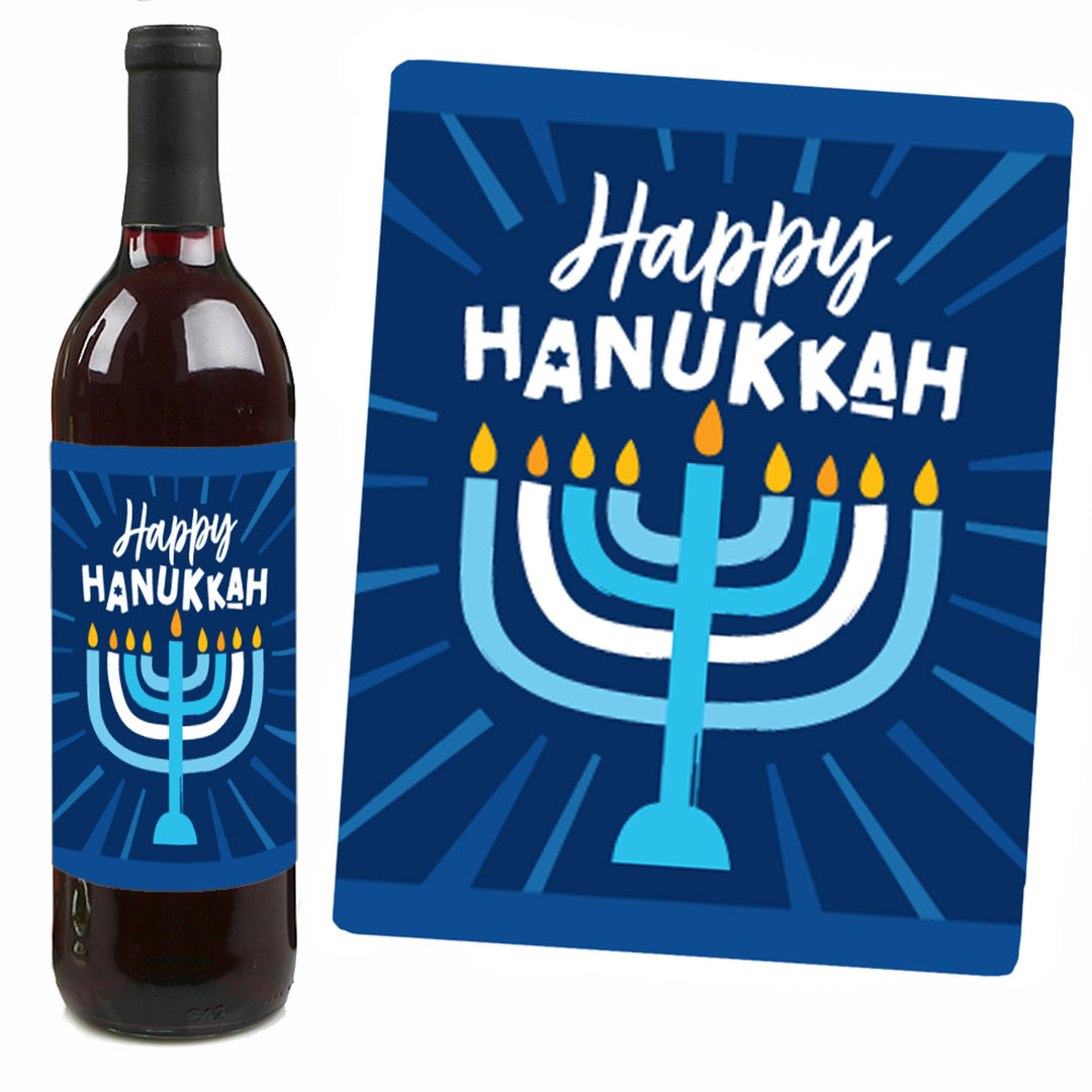 Hanukkah Menorah - Chanukah Holiday Party Decorations for Women and Men - Wine Bottle Label Stickers - Set of 4