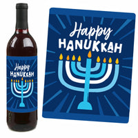 Hanukkah Menorah - Chanukah Holiday Party Decorations for Women and Men - Wine Bottle Label Stickers - Set of 4