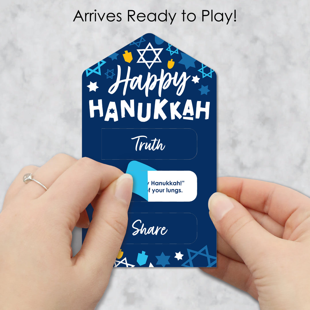 Hanukkah Menorah - Chanukah Holiday Party Game Pickle Cards - Truth, Dare, Share Pull Tabs - Set of 12