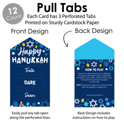 Hanukkah Menorah - Chanukah Holiday Party Game Pickle Cards - Truth, Dare, Share Pull Tabs - Set of 12