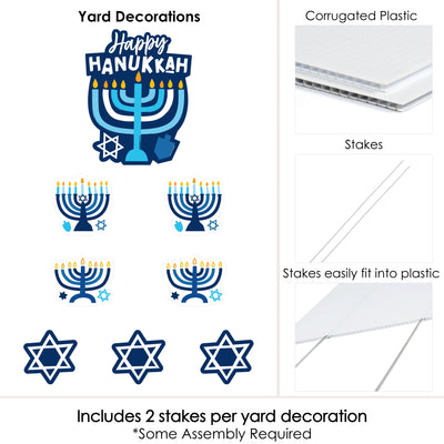Hanukkah Menorah - Yard Sign and Outdoor Lawn Decorations - Chanukah Holiday Party Yard Signs - Set of 8